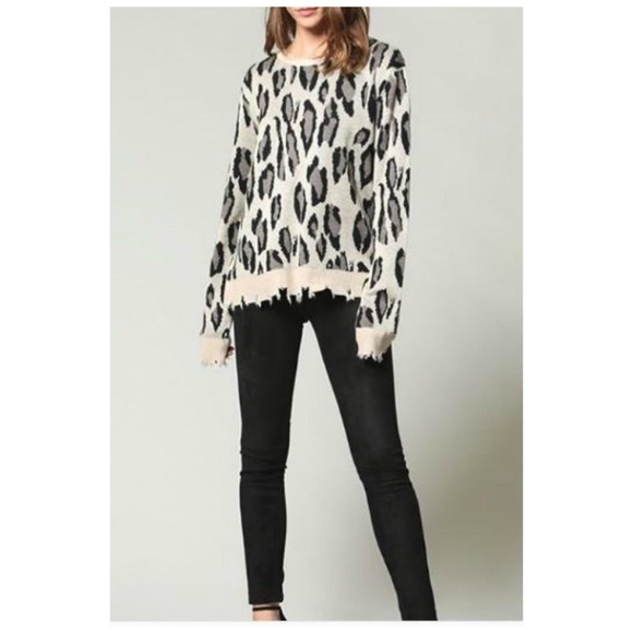 FATE 🌈 Distressed Leopard Print Sweater in Taupe & Black from Anthropologie - Picture 13 of 16
